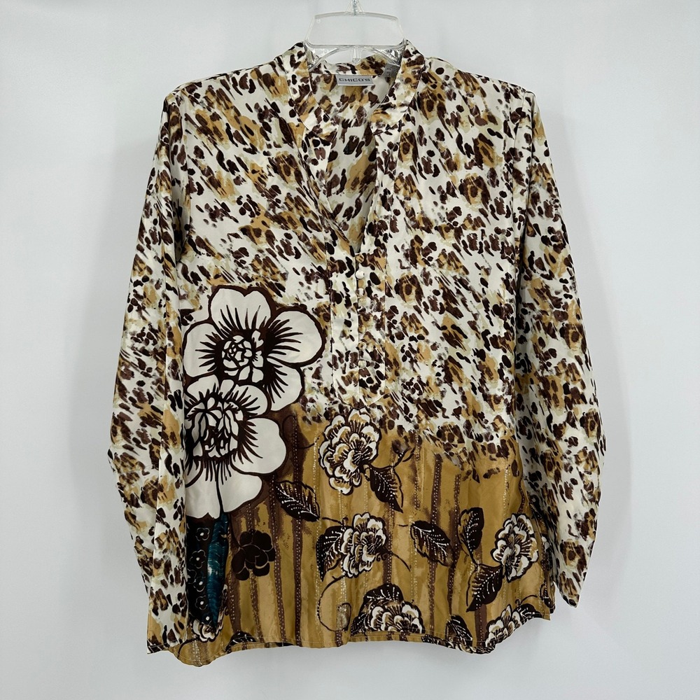 Chicos Womens‎ Art To Wear Top Size 3 US XL Boho Floral Abstract Patchwork Bold